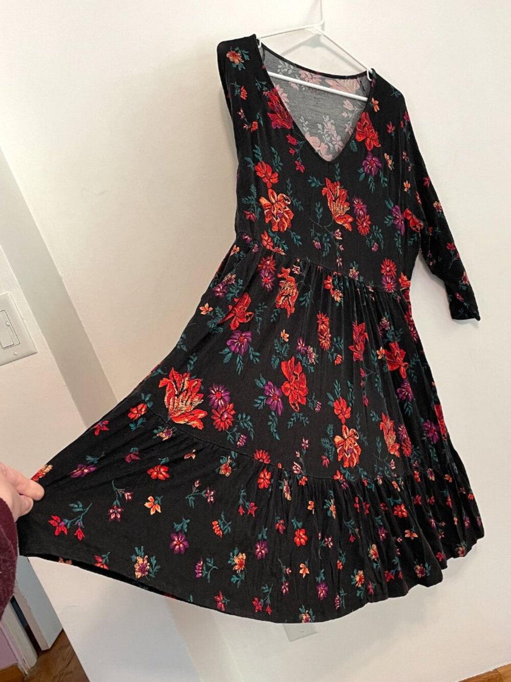 TORRID 2 Plus Size Mini Super Soft Skater Dress Black Red Teal Floral 3/4 Sleeve - Picture 11 of 16